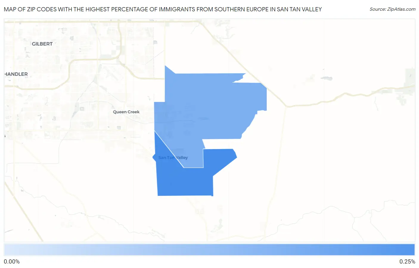 Zip Codes with the Highest Percentage of Immigrants from Southern Europe in San Tan Valley Map