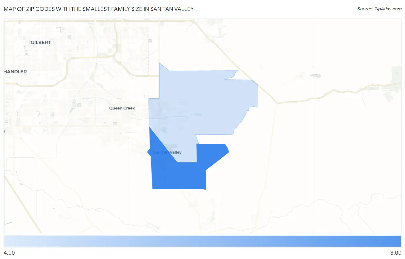 Zip Codes with the Smallest Family Size in San Tan Valley Map