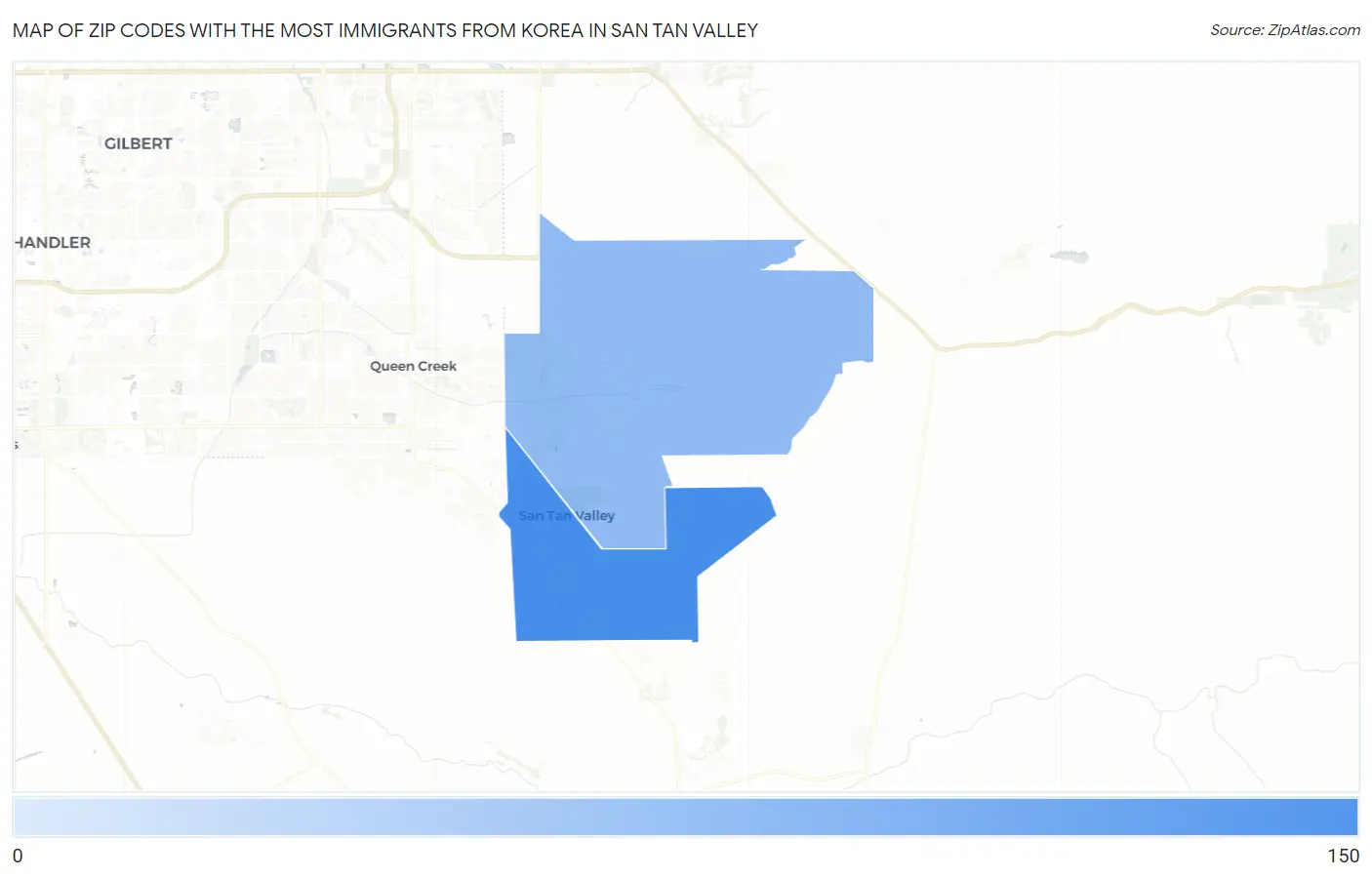 Zip Codes with the Most Immigrants from Korea in San Tan Valley Map