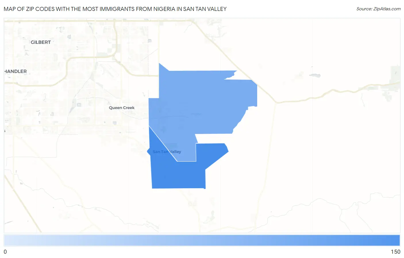 Zip Codes with the Most Immigrants from Nigeria in San Tan Valley Map