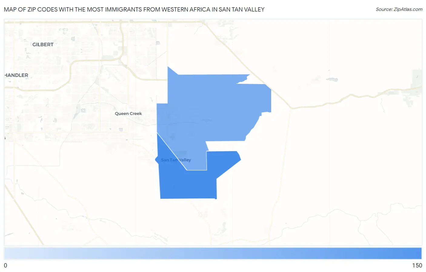 Zip Codes with the Most Immigrants from Western Africa in San Tan Valley Map