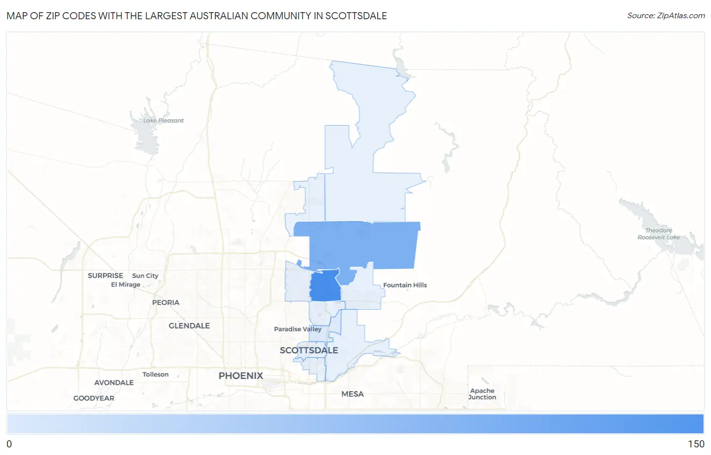 Zip Codes with the Largest Australian Community in Scottsdale Map