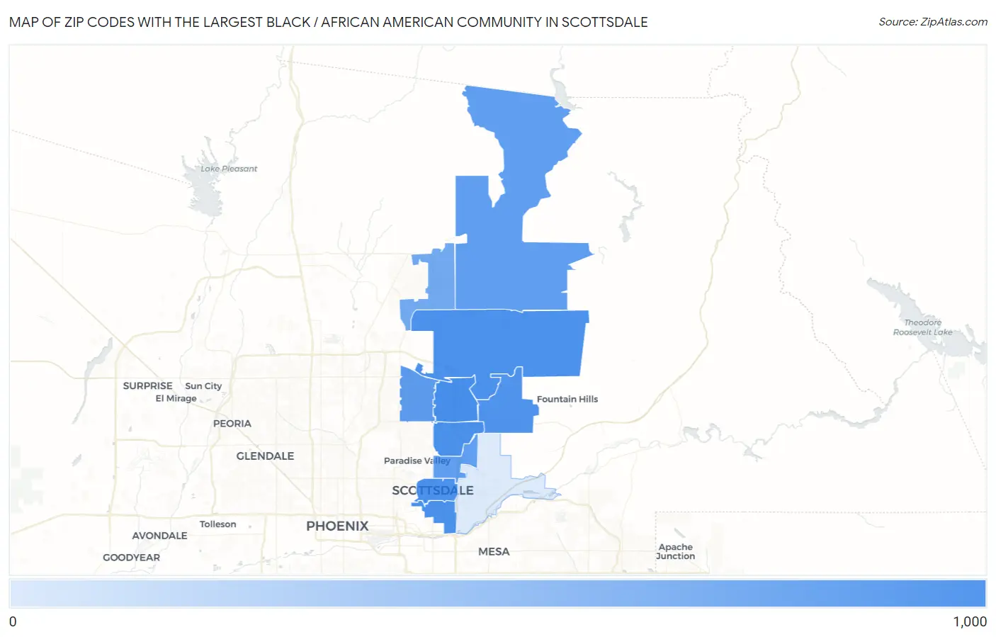 Zip Codes with the Largest Black / African American Community in Scottsdale Map