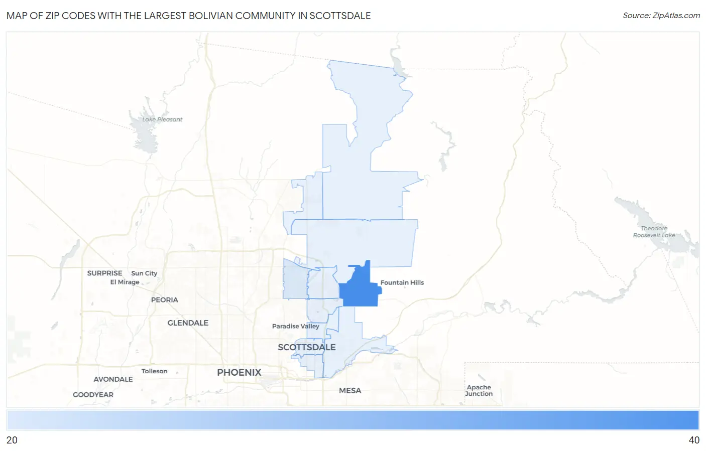 Zip Codes with the Largest Bolivian Community in Scottsdale Map