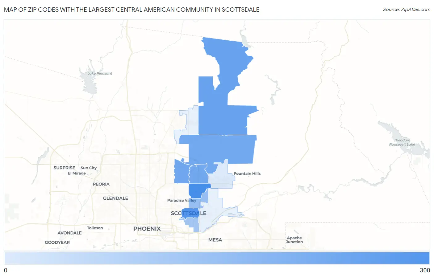 Zip Codes with the Largest Central American Community in Scottsdale Map