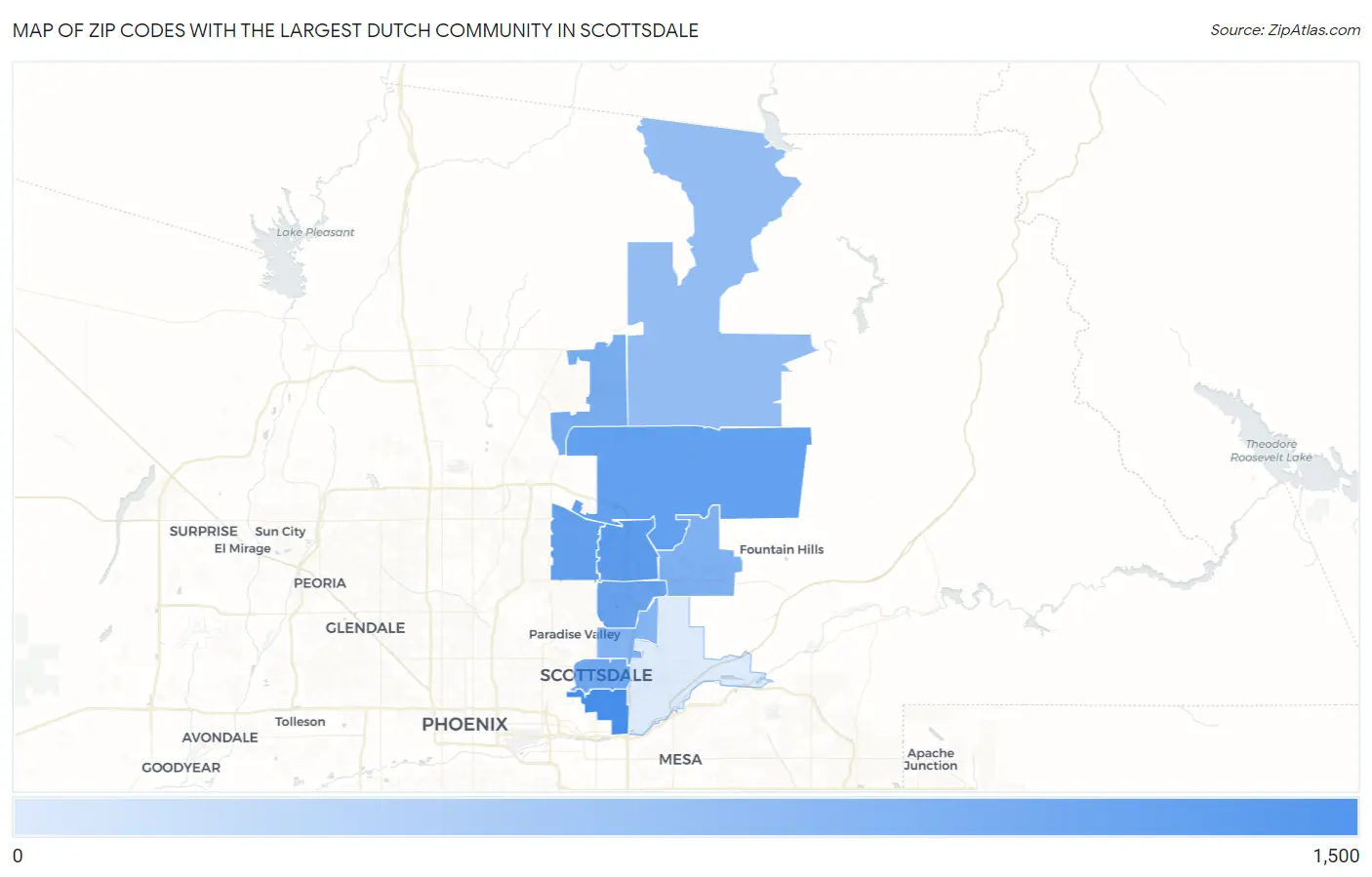 Zip Codes with the Largest Dutch Community in Scottsdale Map