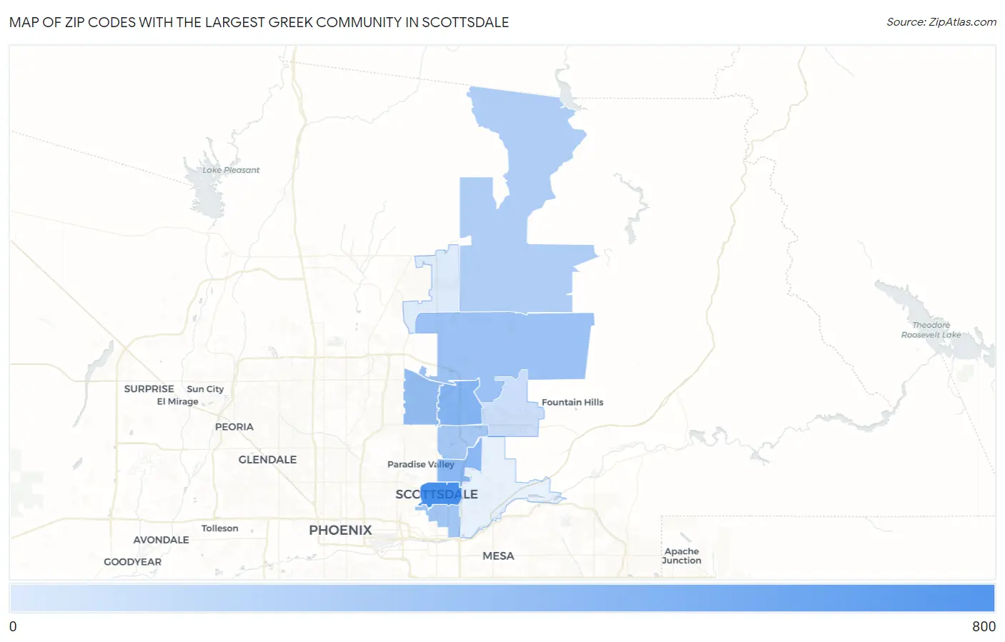 Zip Codes with the Largest Greek Community in Scottsdale Map