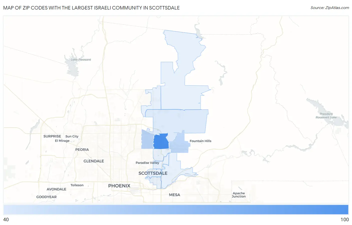 Zip Codes with the Largest Israeli Community in Scottsdale Map