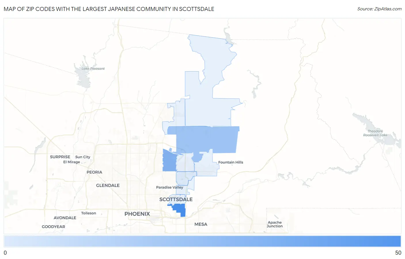 Zip Codes with the Largest Japanese Community in Scottsdale Map