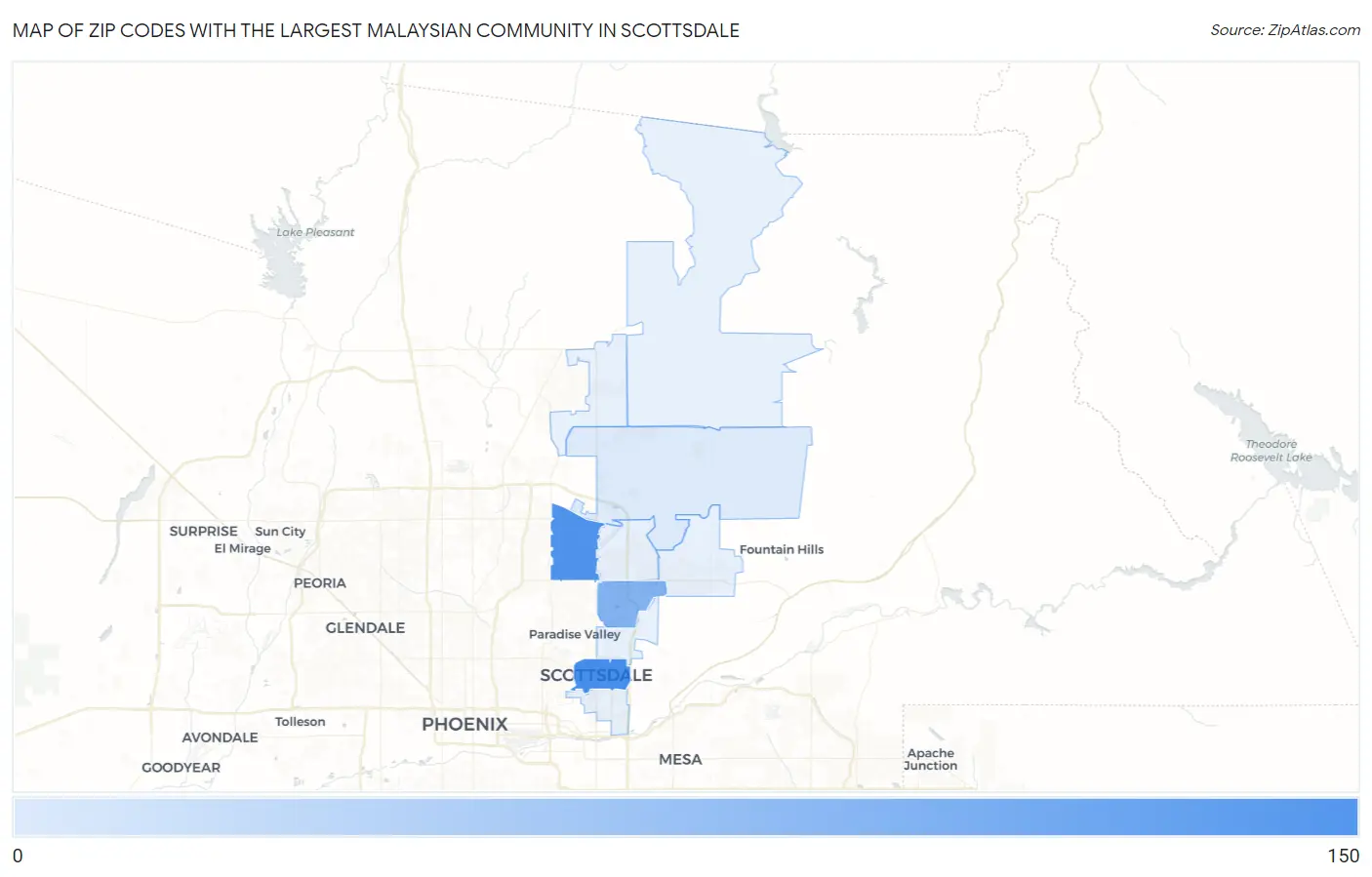 Zip Codes with the Largest Malaysian Community in Scottsdale Map