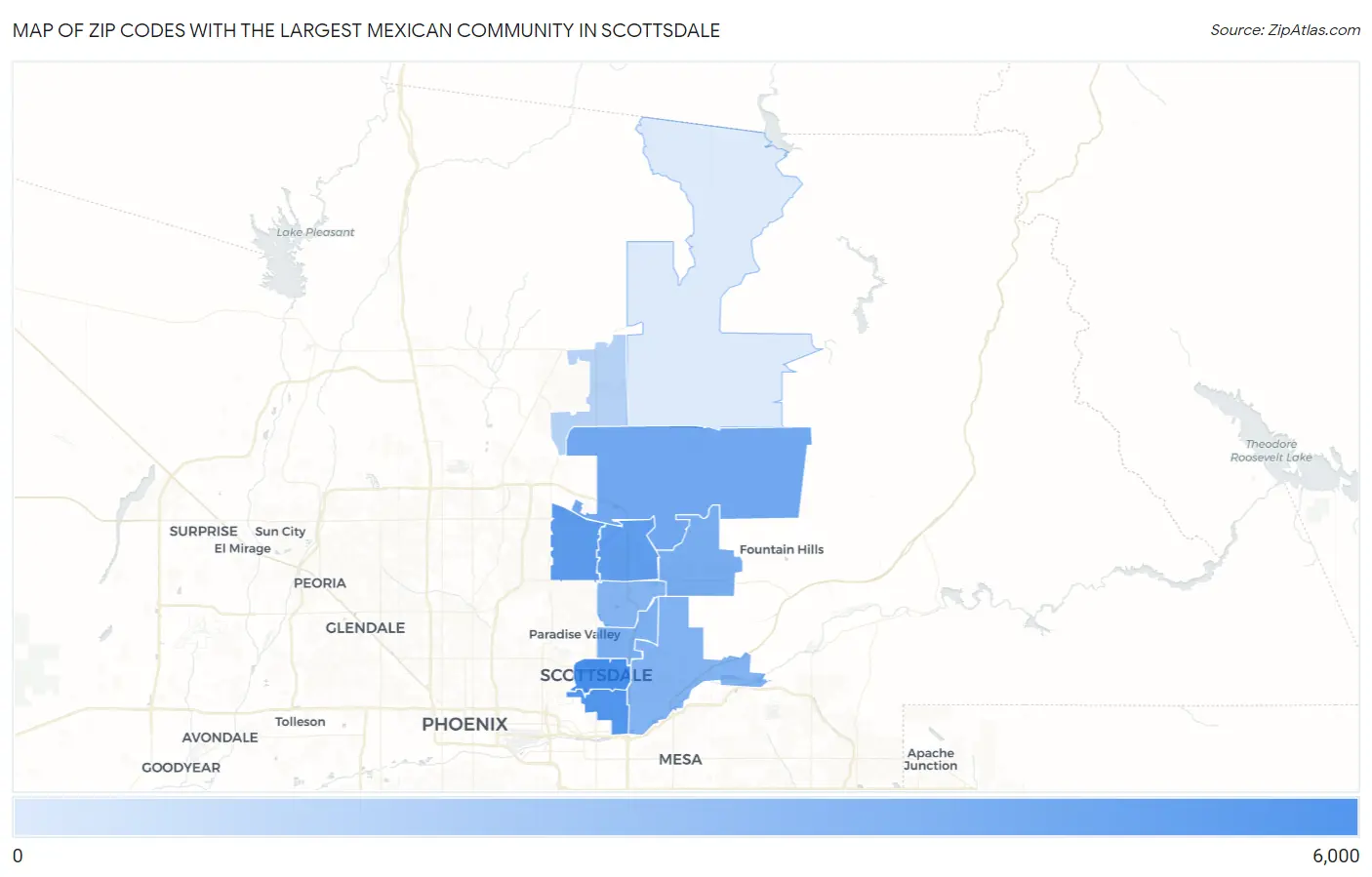 Zip Codes with the Largest Mexican Community in Scottsdale Map