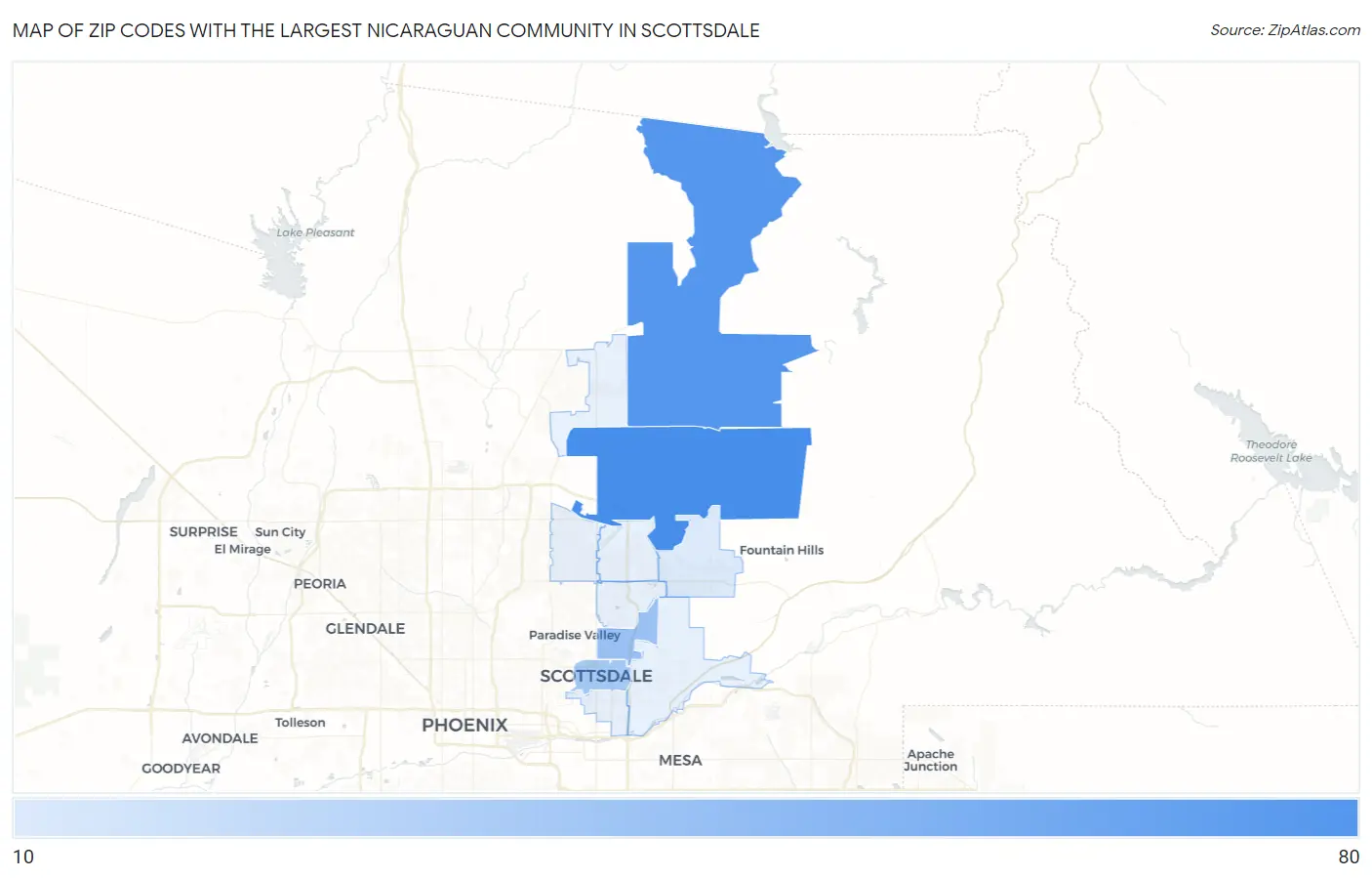 Zip Codes with the Largest Nicaraguan Community in Scottsdale Map