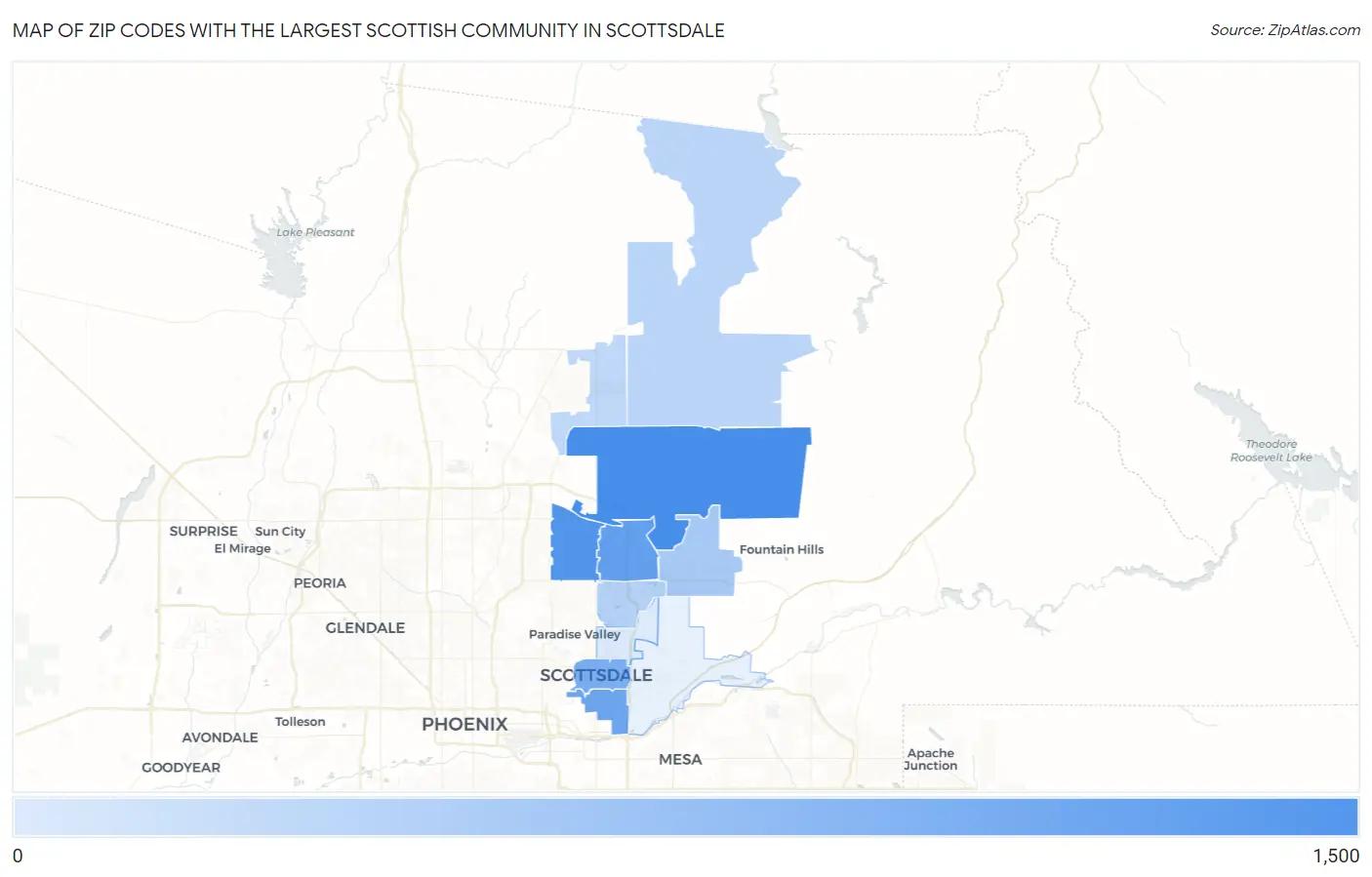 Zip Codes with the Largest Scottish Community in Scottsdale Map