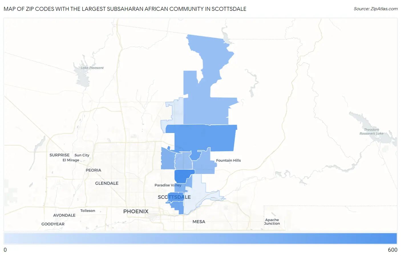 Zip Codes with the Largest Subsaharan African Community in Scottsdale Map