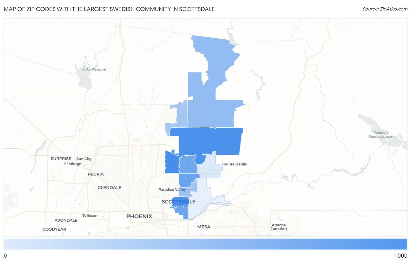 Zip Codes with the Largest Swedish Community in Scottsdale Map