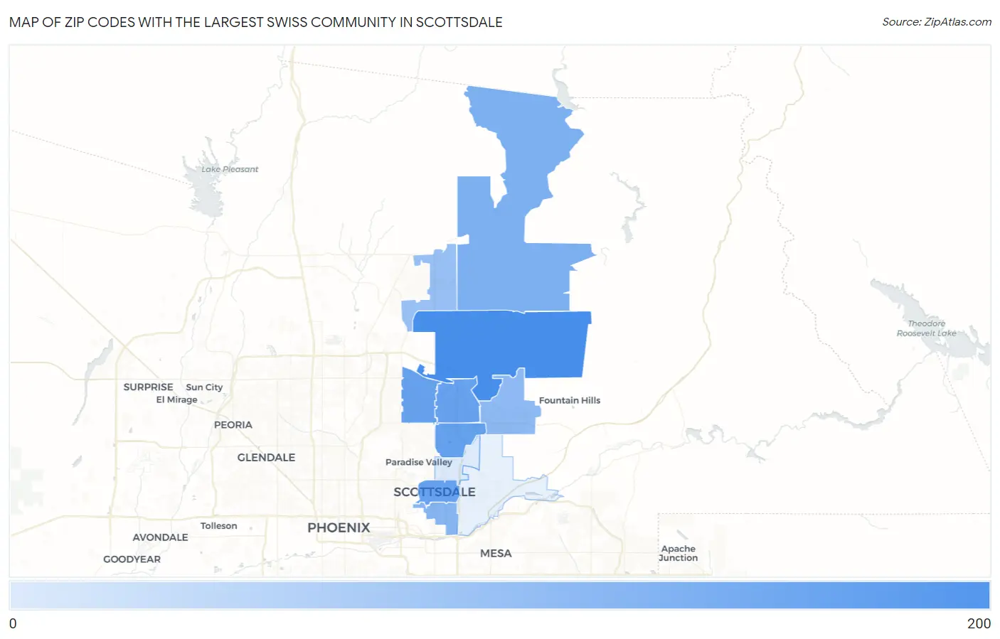 Zip Codes with the Largest Swiss Community in Scottsdale Map
