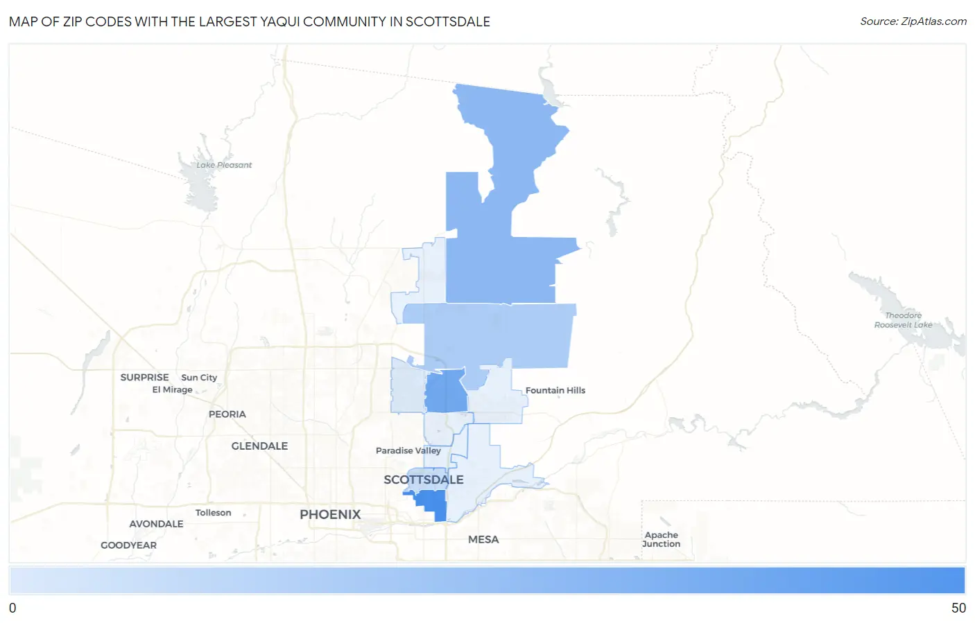 Zip Codes with the Largest Yaqui Community in Scottsdale Map