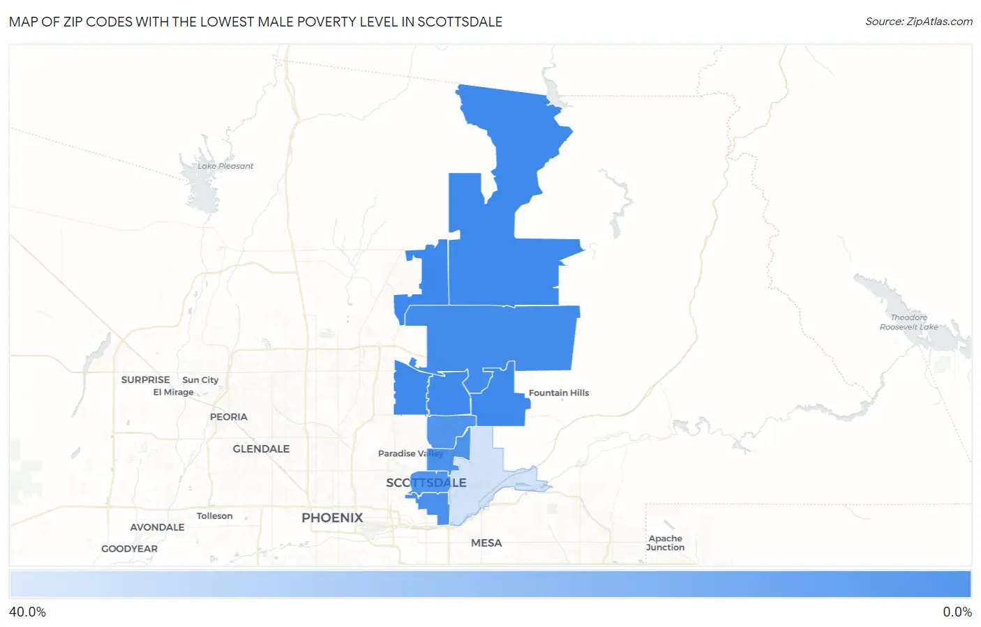 Zip Codes with the Lowest Male Poverty Level in Scottsdale Map