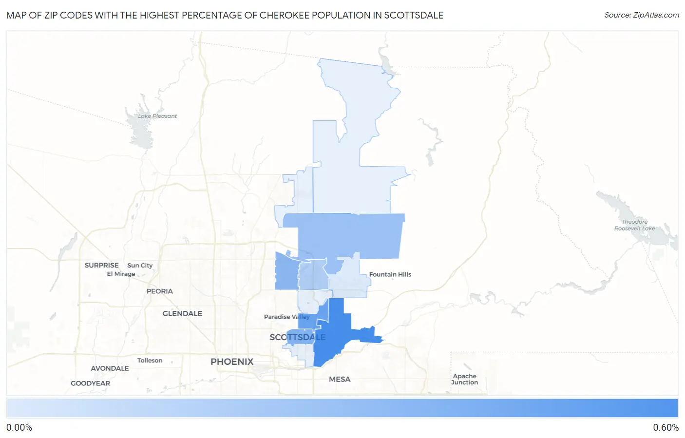 Zip Codes with the Highest Percentage of Cherokee Population in Scottsdale Map