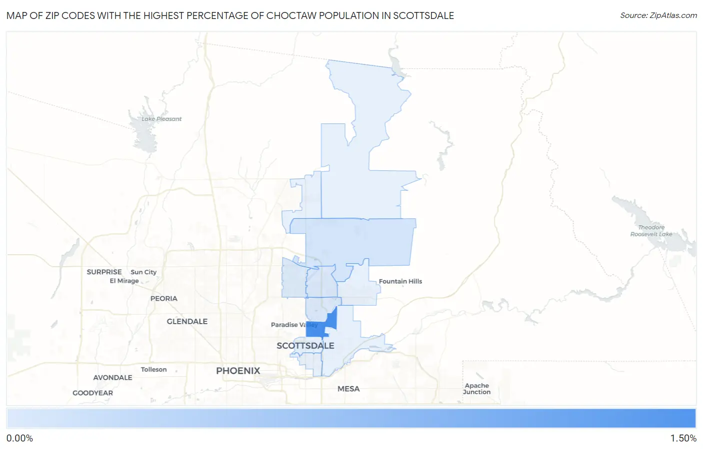 Zip Codes with the Highest Percentage of Choctaw Population in Scottsdale Map