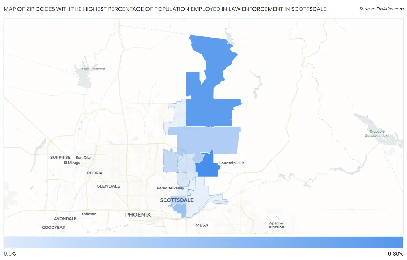 Zip Codes with the Highest Percentage of Population Employed in Law Enforcement in Scottsdale Map