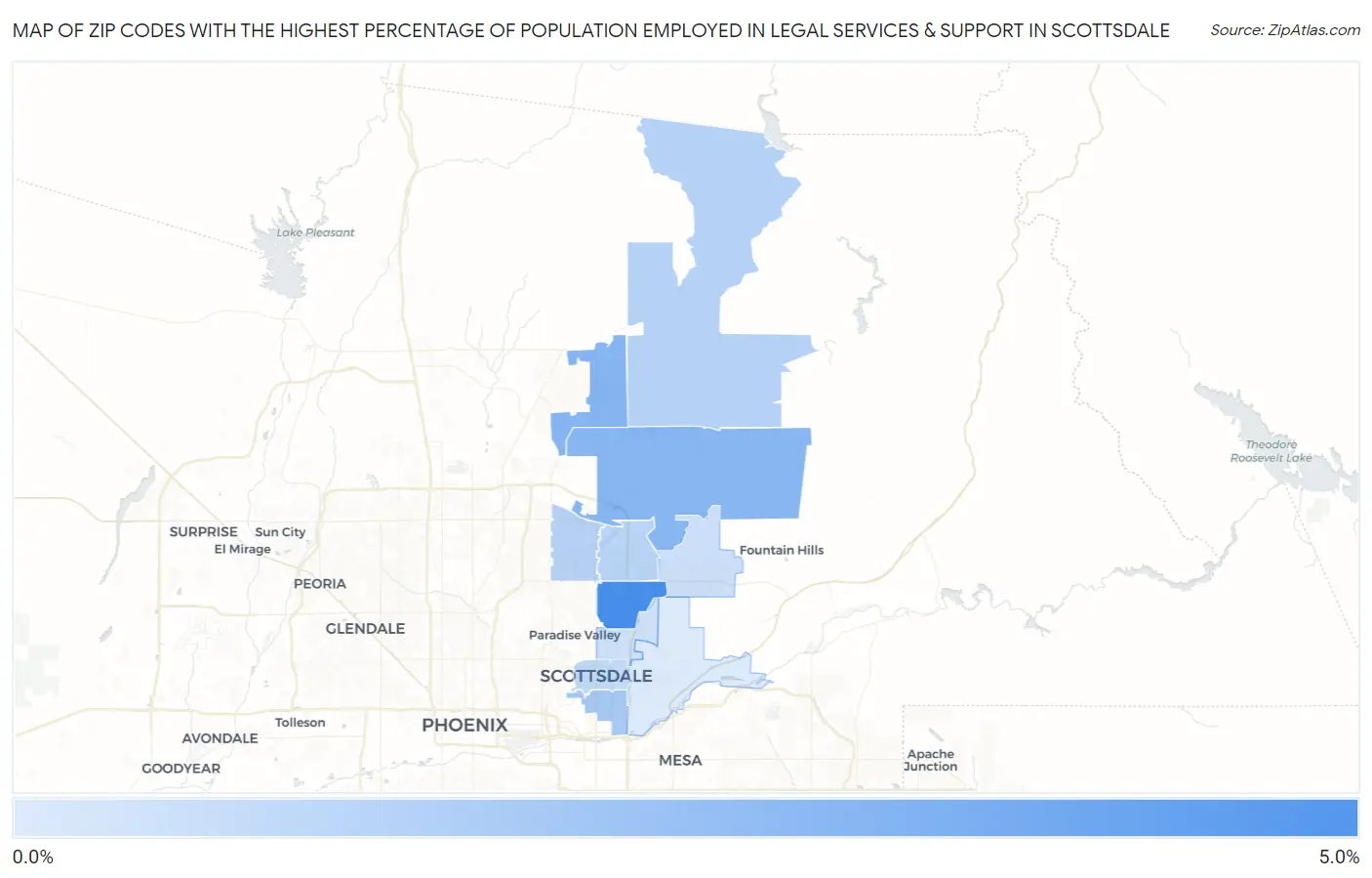 Zip Codes with the Highest Percentage of Population Employed in Legal Services & Support in Scottsdale Map