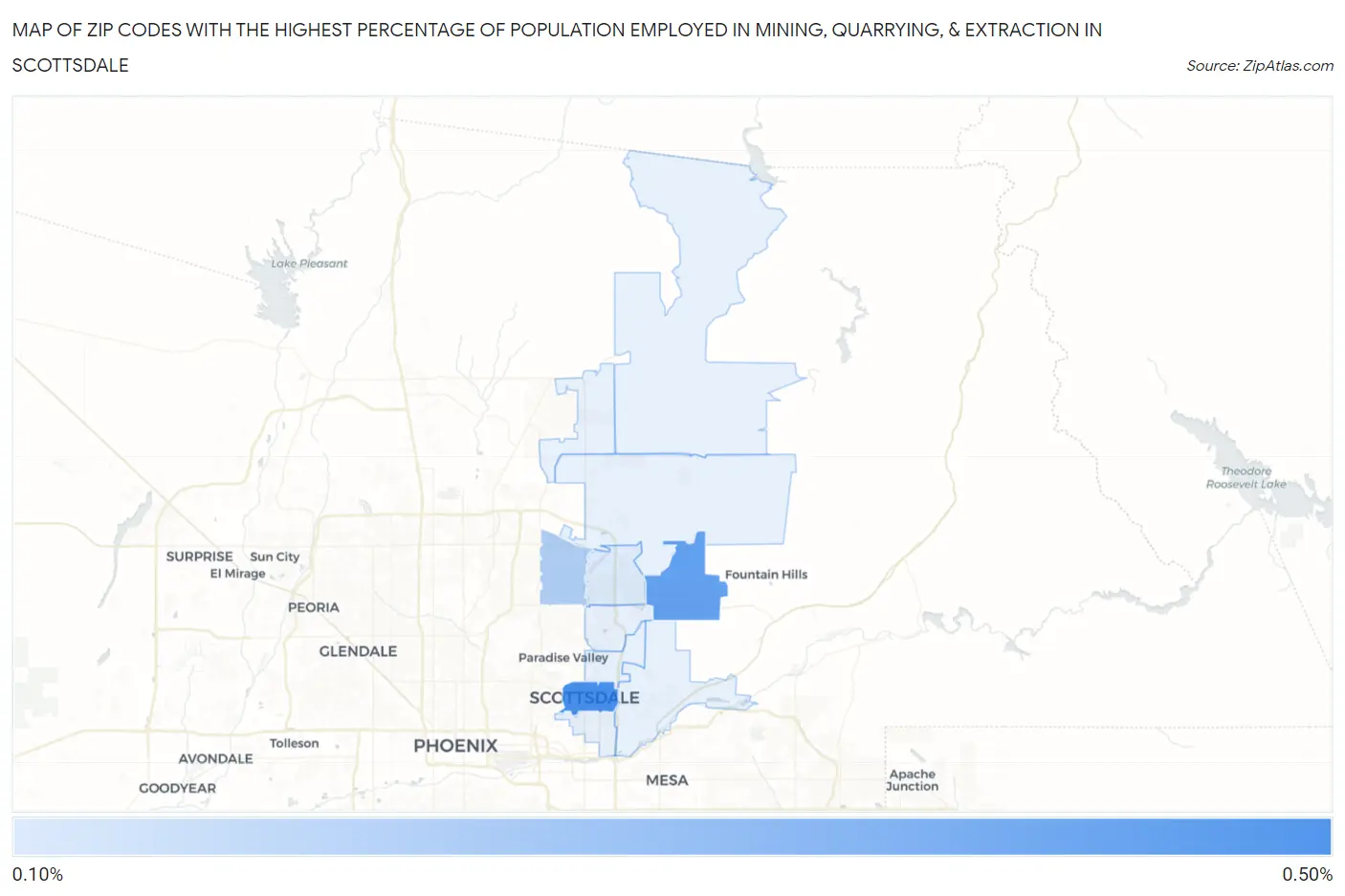 Zip Codes with the Highest Percentage of Population Employed in Mining, Quarrying, & Extraction in Scottsdale Map