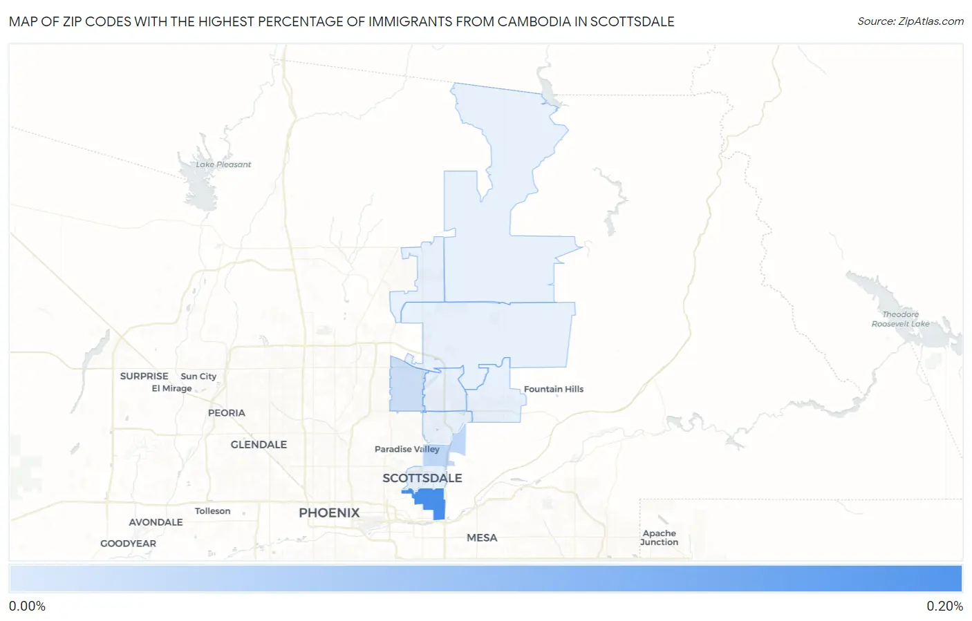 Zip Codes with the Highest Percentage of Immigrants from Cambodia in Scottsdale Map
