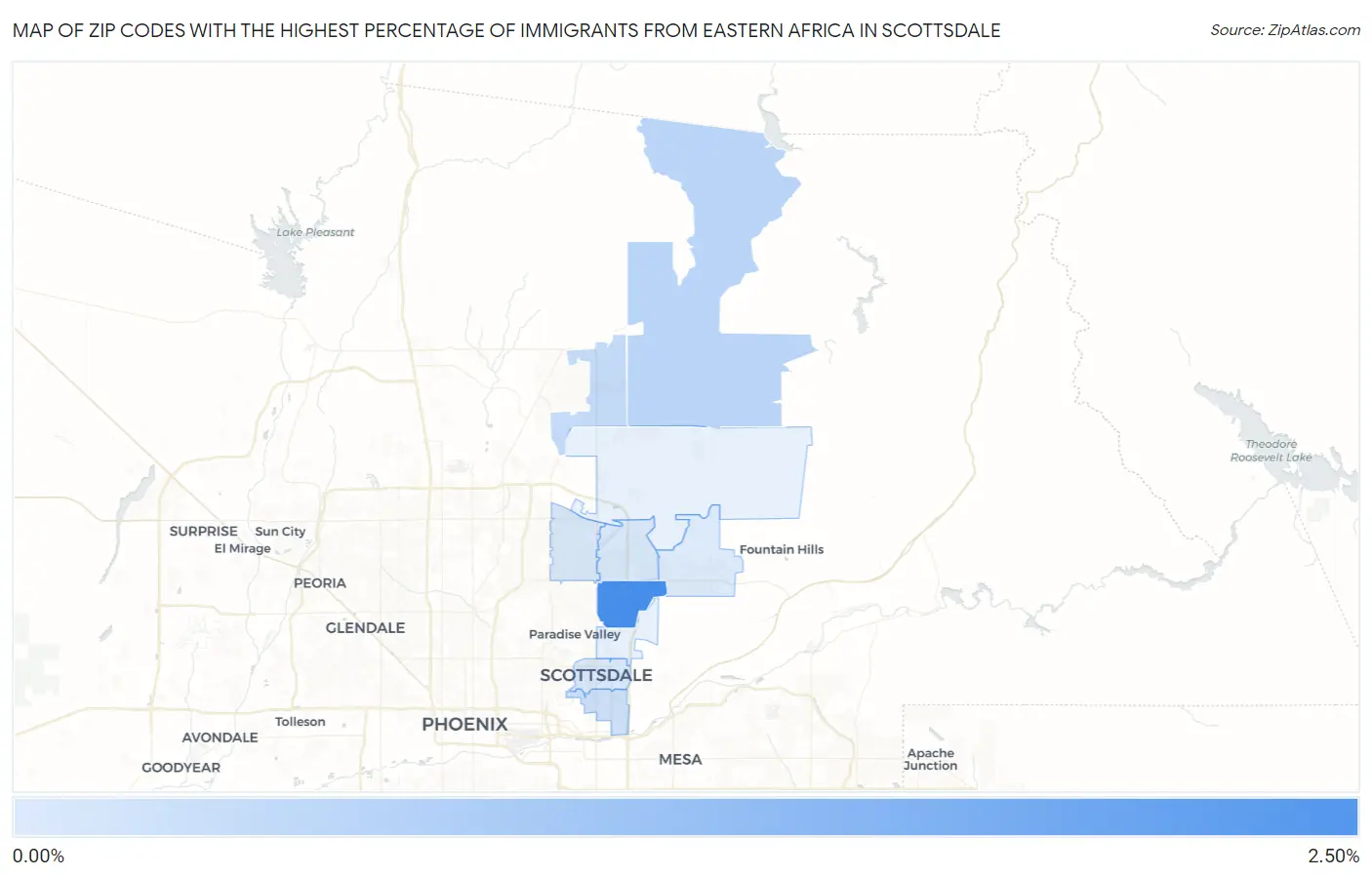 Zip Codes with the Highest Percentage of Immigrants from Eastern Africa in Scottsdale Map