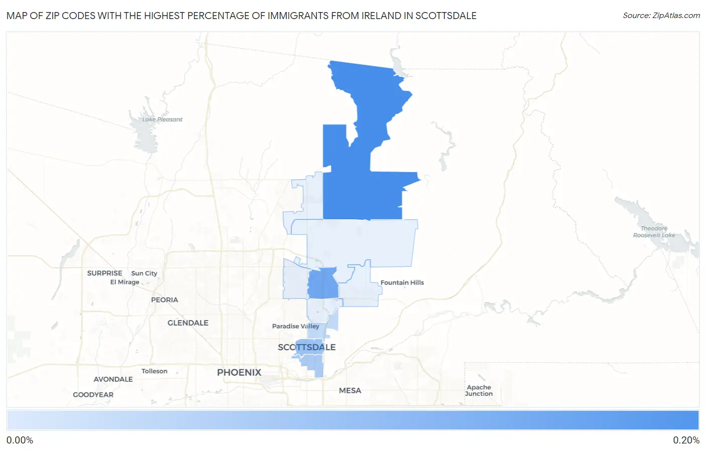 Zip Codes with the Highest Percentage of Immigrants from Ireland in Scottsdale Map
