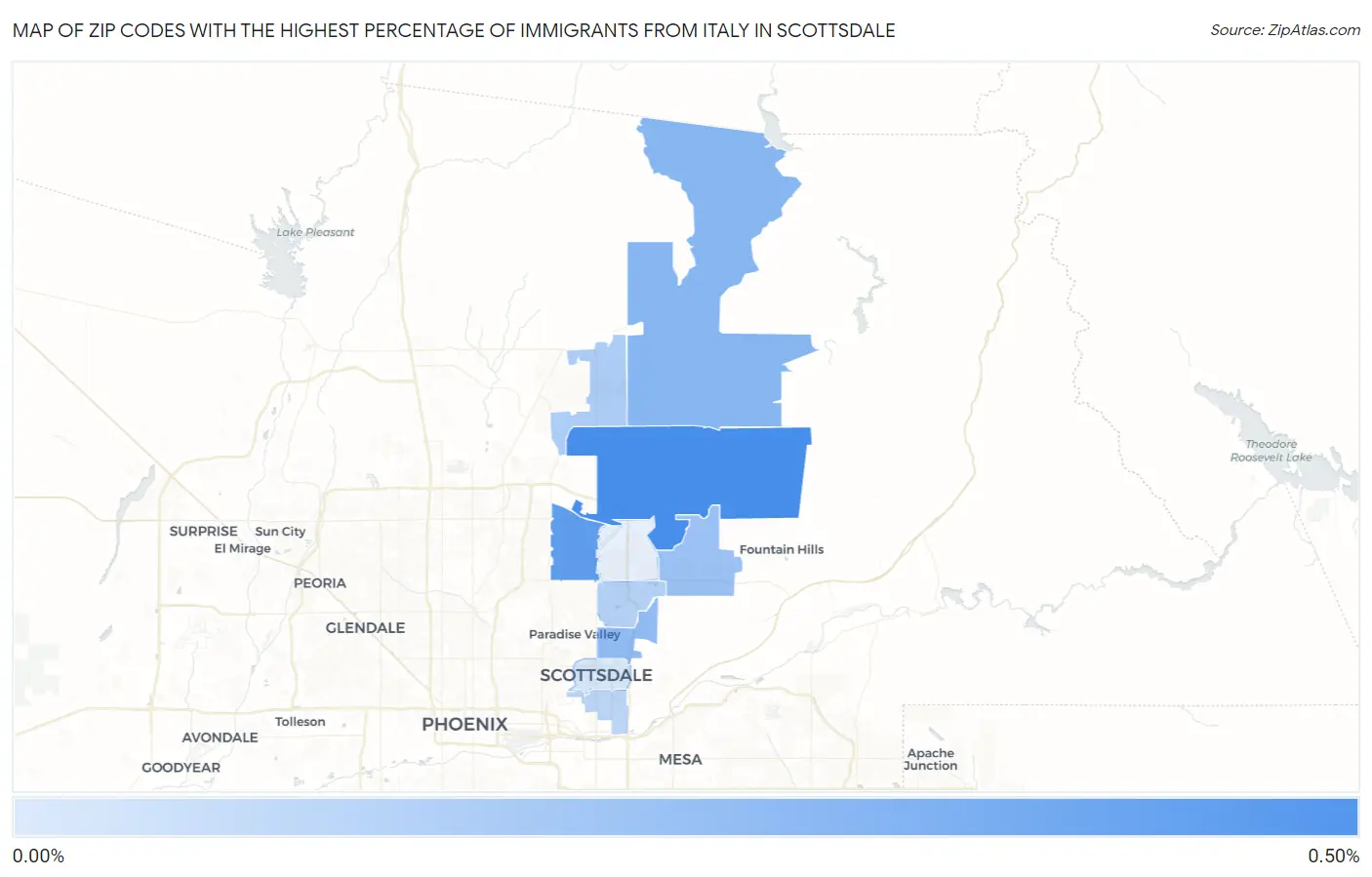 Zip Codes with the Highest Percentage of Immigrants from Italy in Scottsdale Map