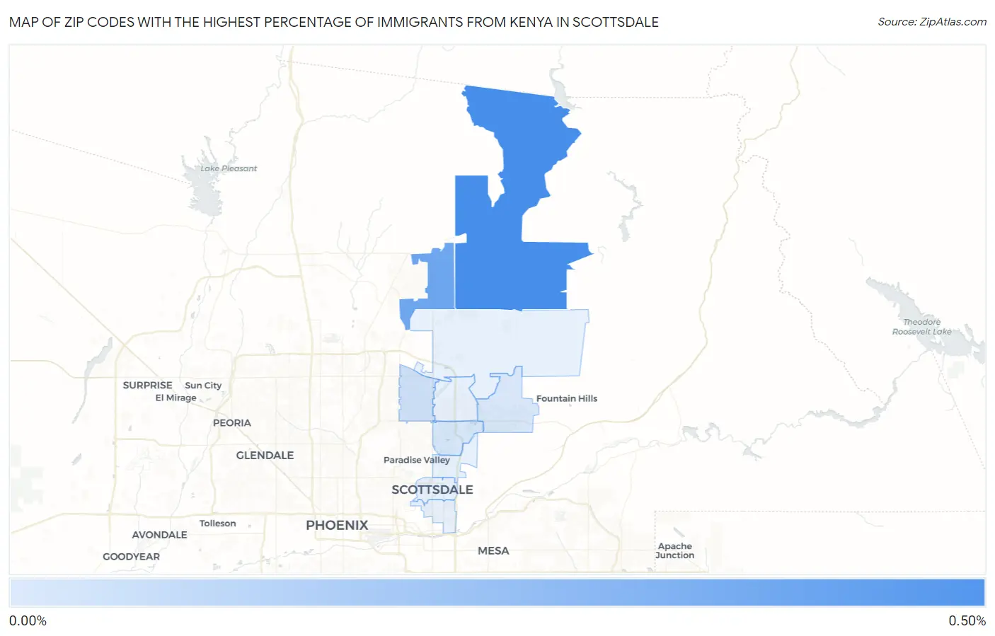 Zip Codes with the Highest Percentage of Immigrants from Kenya in Scottsdale Map