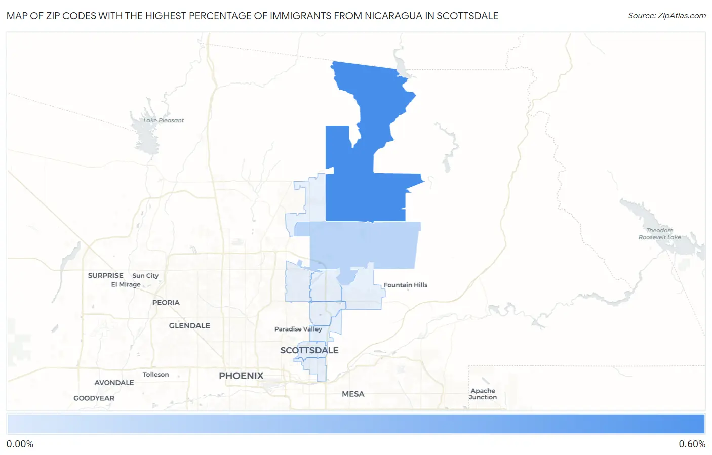 Zip Codes with the Highest Percentage of Immigrants from Nicaragua in Scottsdale Map