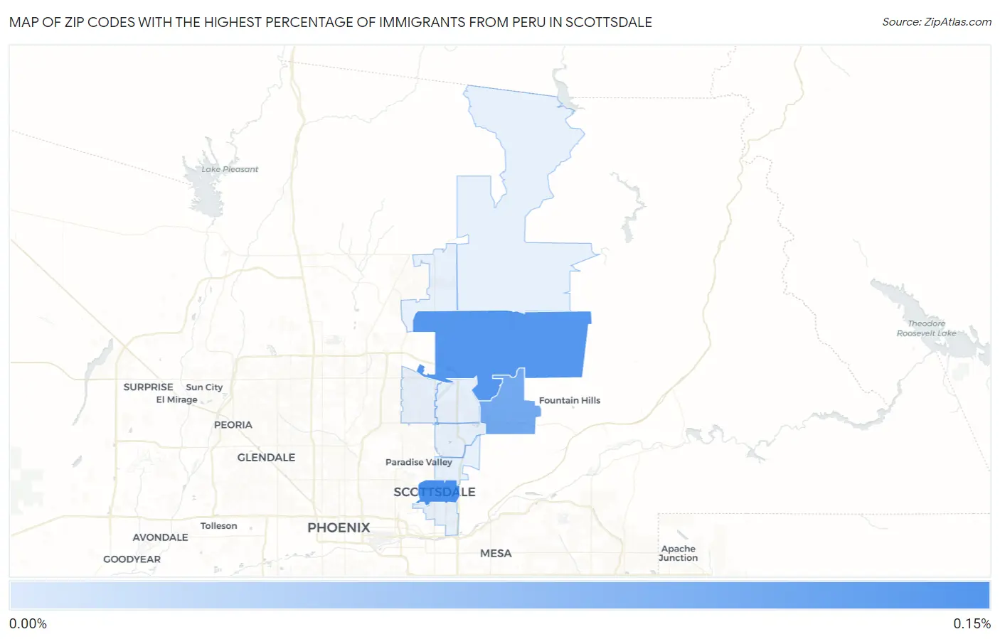 Zip Codes with the Highest Percentage of Immigrants from Peru in Scottsdale Map