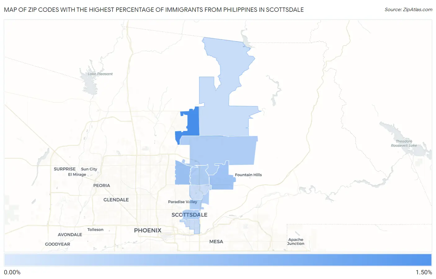 Zip Codes with the Highest Percentage of Immigrants from Philippines in Scottsdale Map