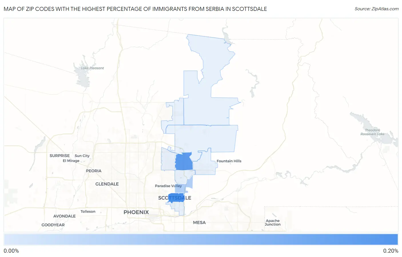 Zip Codes with the Highest Percentage of Immigrants from Serbia in Scottsdale Map