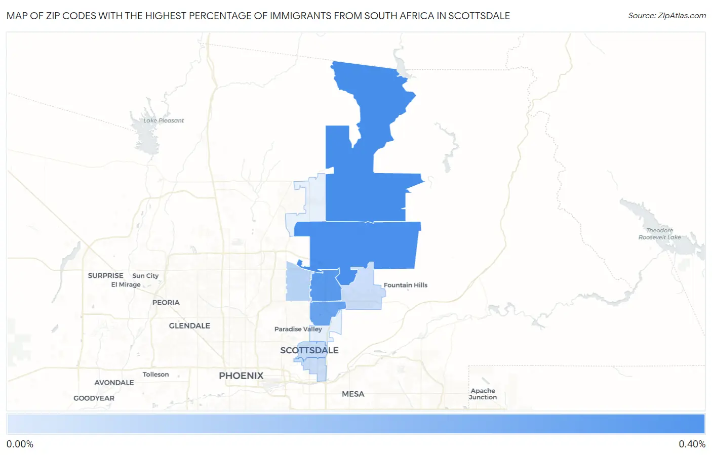 Zip Codes with the Highest Percentage of Immigrants from South Africa in Scottsdale Map