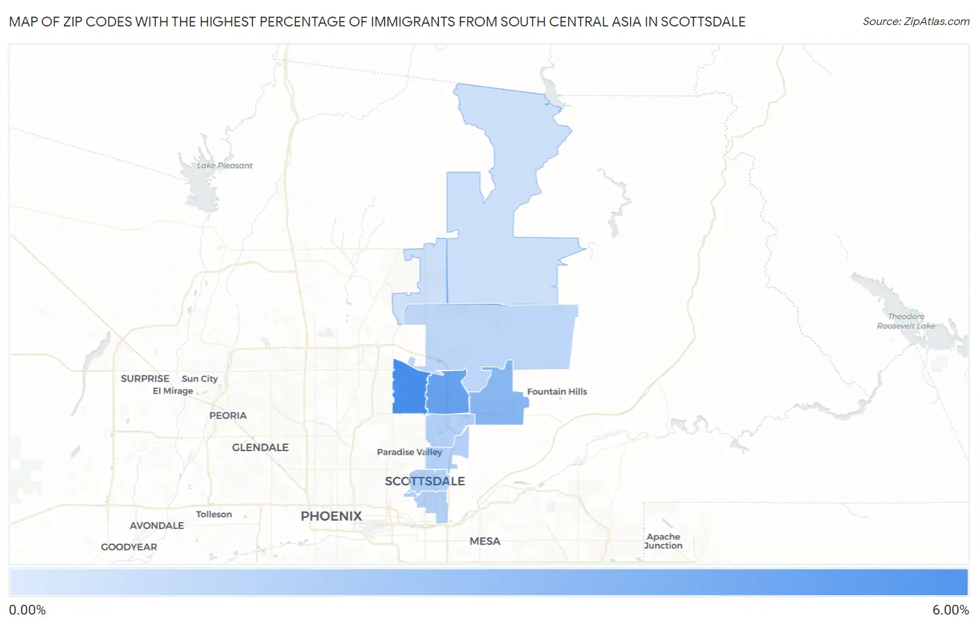 Zip Codes with the Highest Percentage of Immigrants from South Central Asia in Scottsdale Map