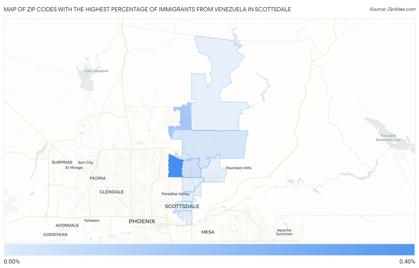 Zip Codes with the Highest Percentage of Immigrants from Venezuela in Scottsdale Map