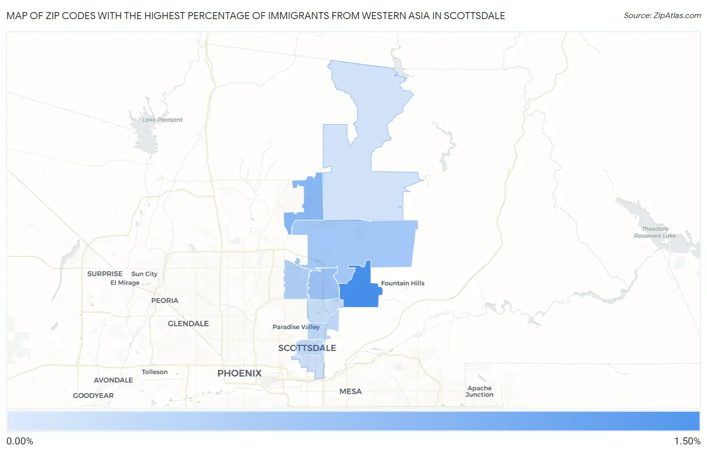 Zip Codes with the Highest Percentage of Immigrants from Western Asia in Scottsdale Map