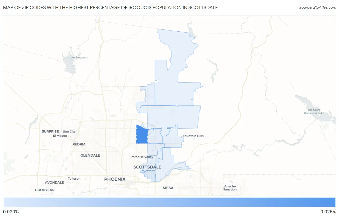 Zip Codes with the Highest Percentage of Iroquois Population in Scottsdale Map