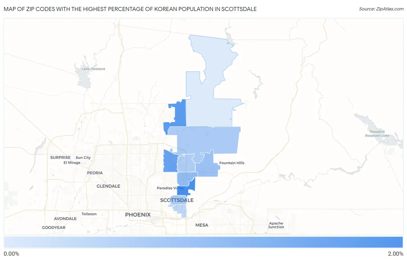Zip Codes with the Highest Percentage of Korean Population in Scottsdale Map
