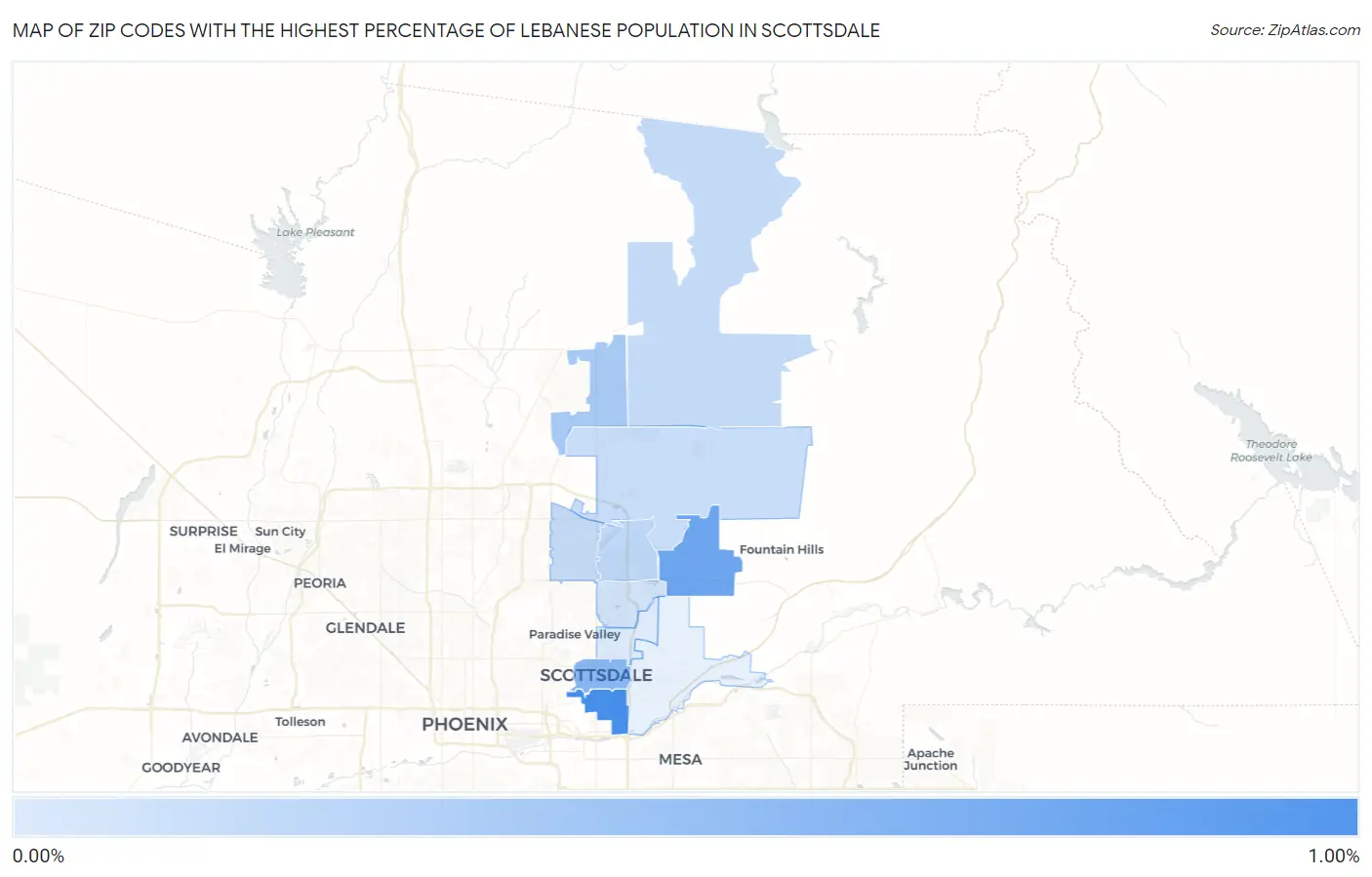 Zip Codes with the Highest Percentage of Lebanese Population in Scottsdale Map