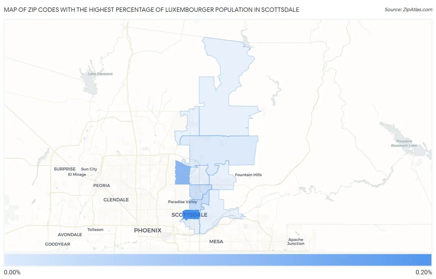 Zip Codes with the Highest Percentage of Luxembourger Population in Scottsdale Map
