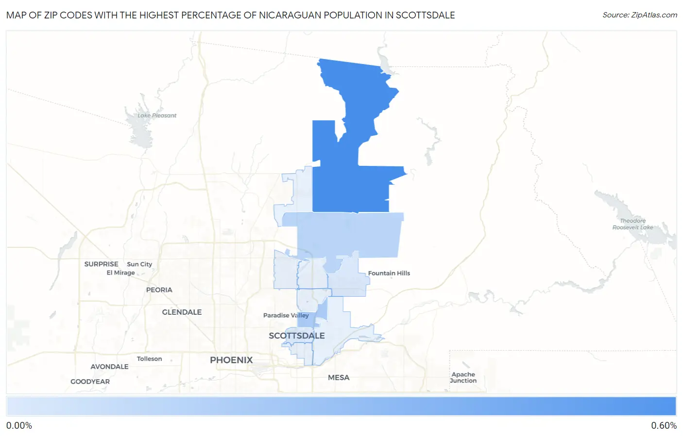 Zip Codes with the Highest Percentage of Nicaraguan Population in Scottsdale Map