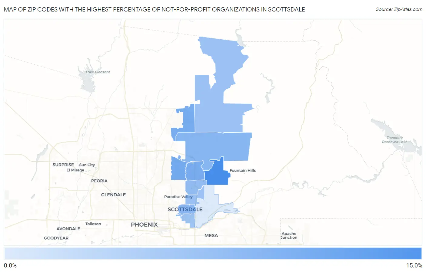 Zip Codes with the Highest Percentage of Not-for-profit Organizations in Scottsdale Map