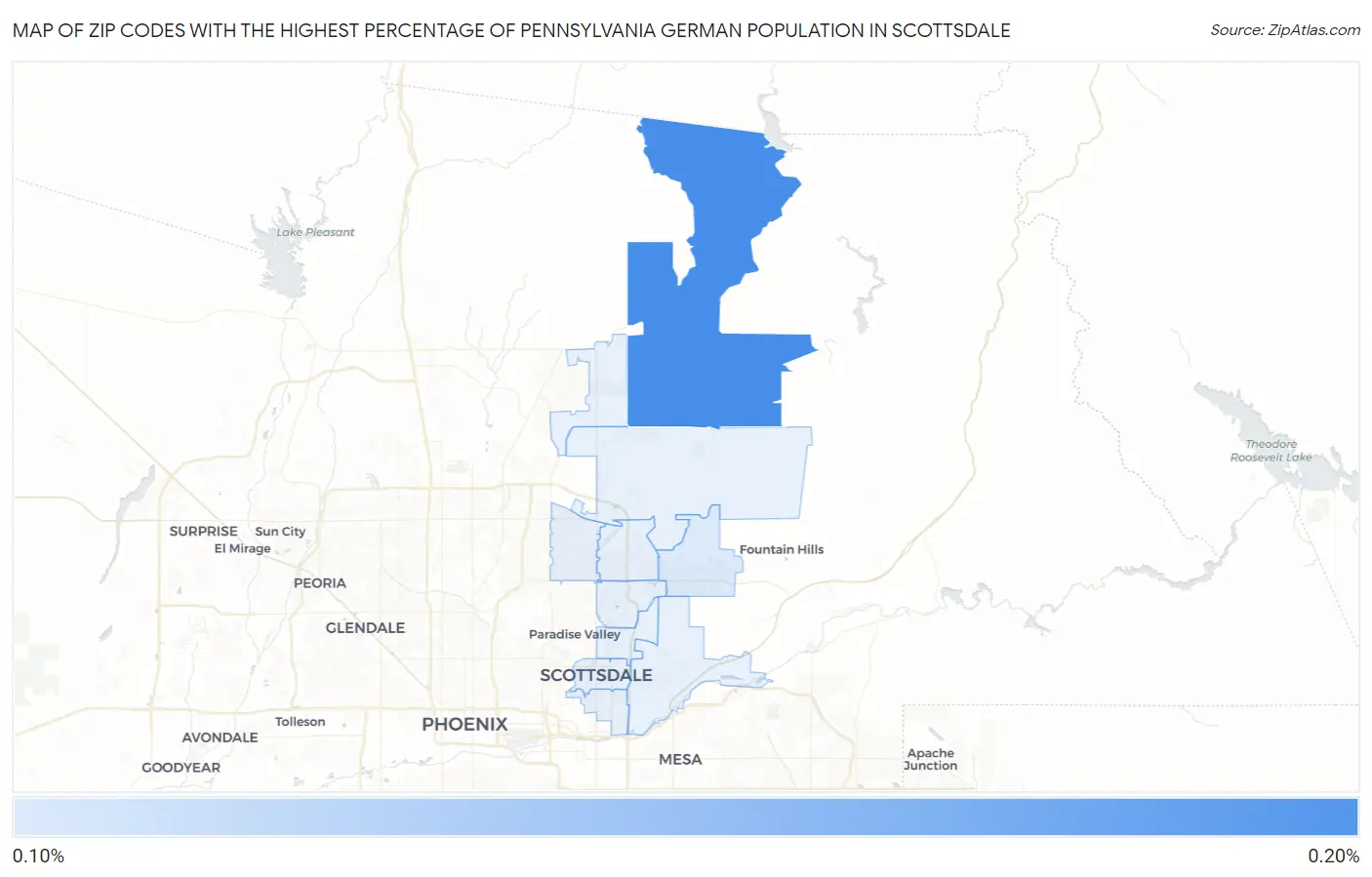 Zip Codes with the Highest Percentage of Pennsylvania German Population in Scottsdale Map