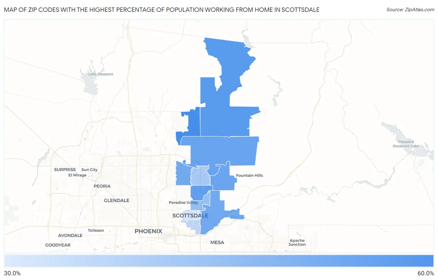 Zip Codes with the Highest Percentage of Population Working from Home in Scottsdale Map