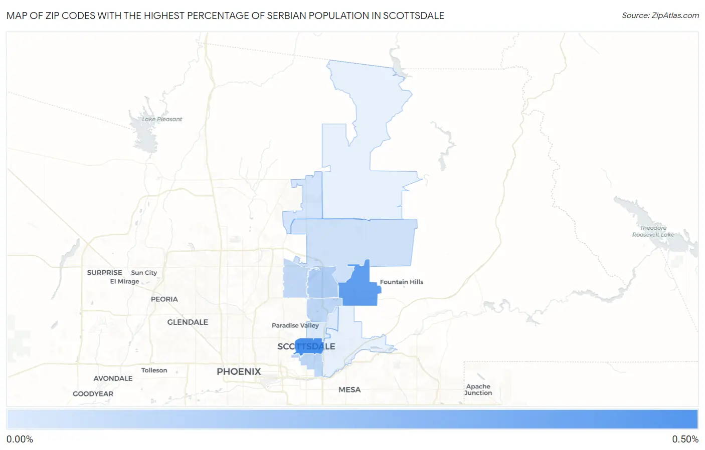Zip Codes with the Highest Percentage of Serbian Population in Scottsdale Map