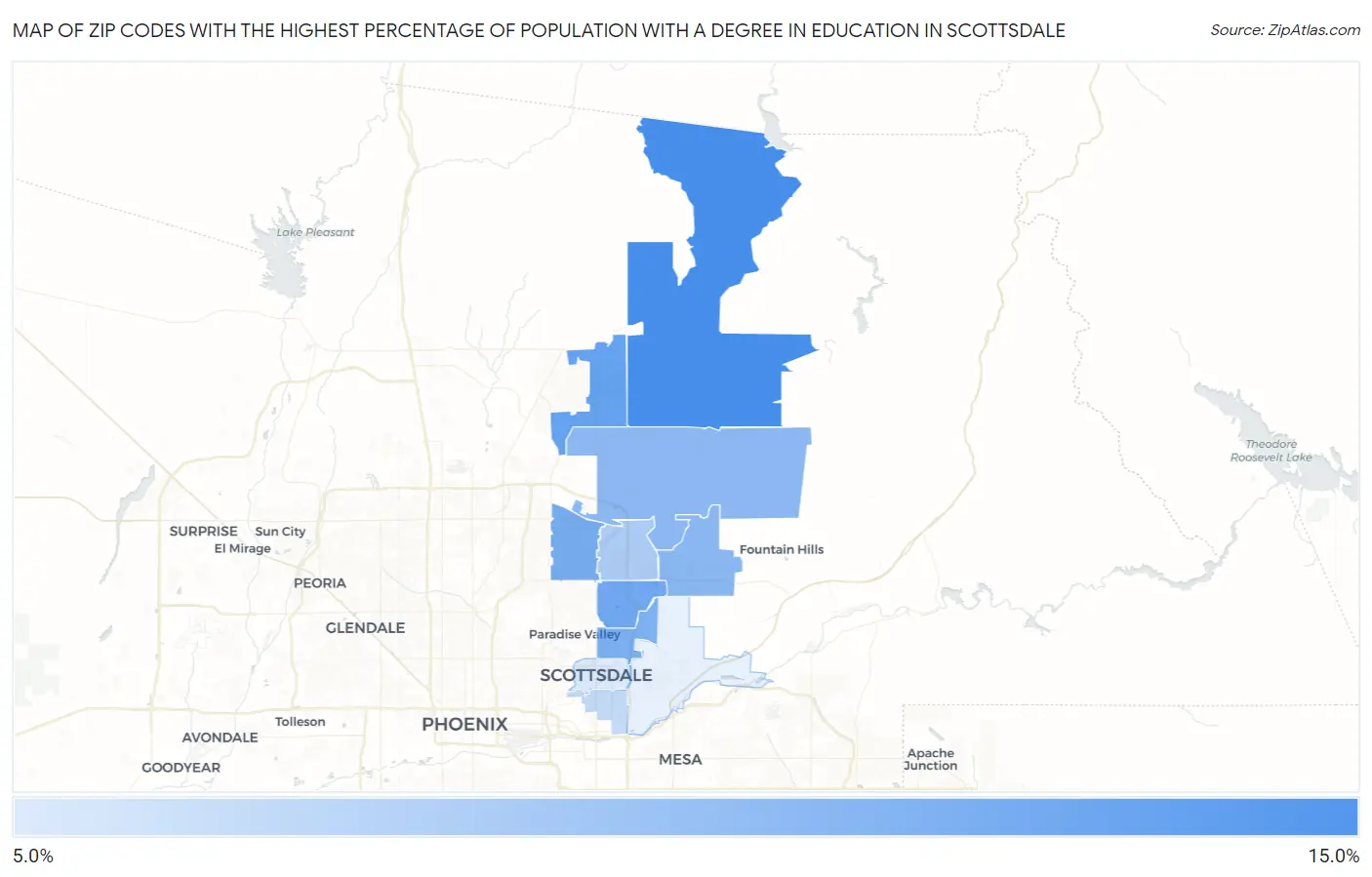 Zip Codes with the Highest Percentage of Population with a Degree in Education in Scottsdale Map
